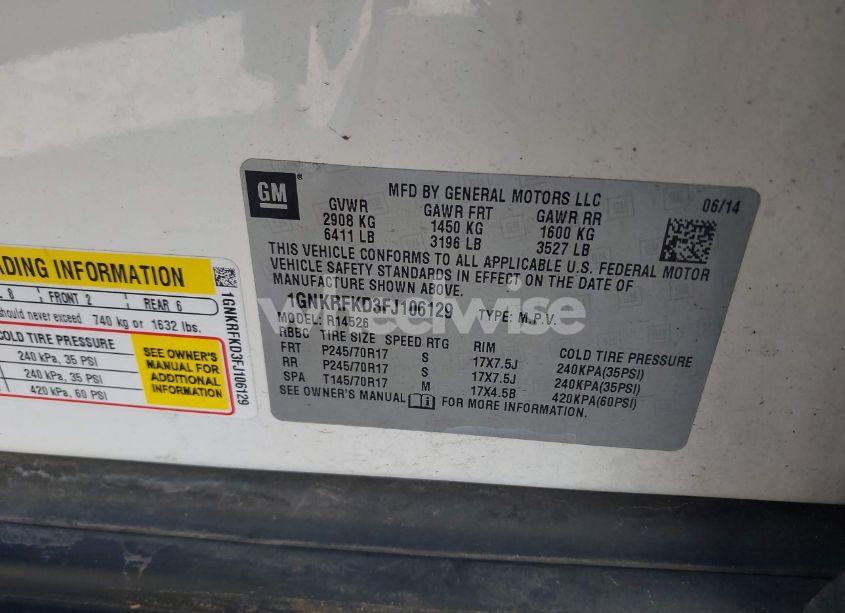 Photo 9 of 2015 Chevrolet Traverse LS (VIN 1GNKRFKD3FJ106129)