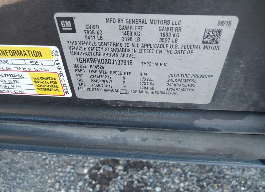 Photo 9 of 2016 Chevrolet Traverse LS (VIN 1GNKRFKD3GJ137818)