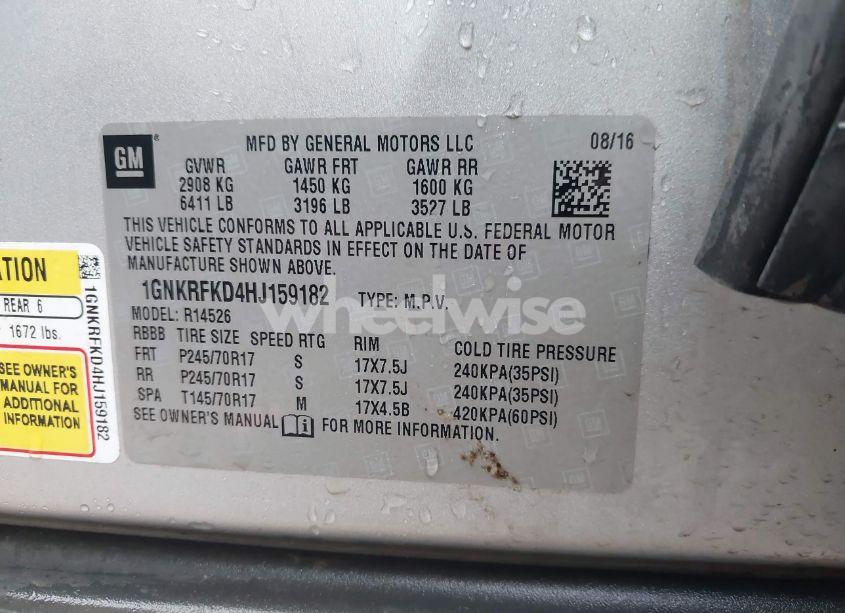 Photo 9 of 2017 Chevrolet Traverse LS (VIN 1GNKRFKD4HJ159182)