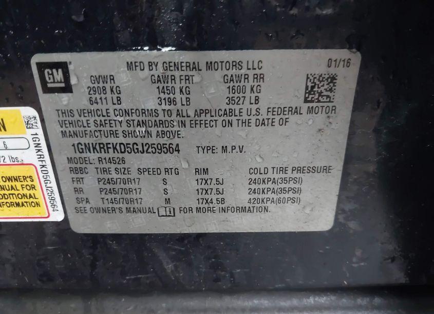 Photo 9 of 2016 Chevrolet Traverse LS (VIN 1GNKRFKD5GJ259564)