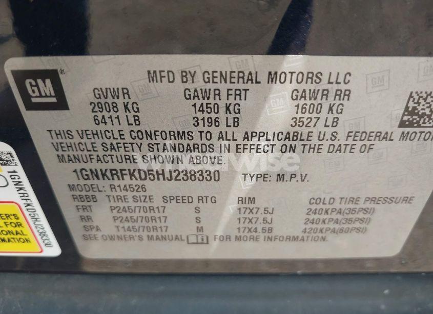 Photo 9 of 2017 Chevrolet Traverse LS (VIN 1GNKRFKD5HJ238330)