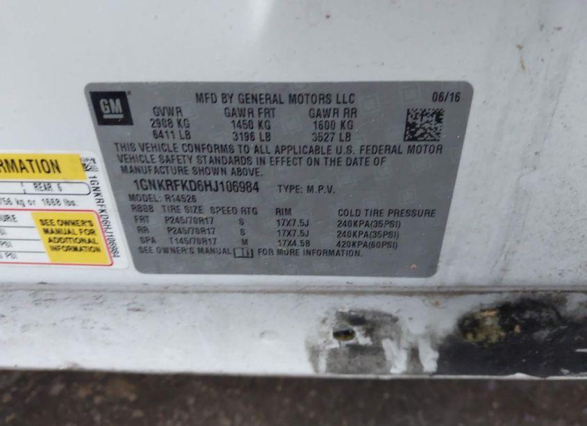 Photo 9 of 2017 Chevrolet Traverse LS (VIN 1GNKRFKD6HJ106984)