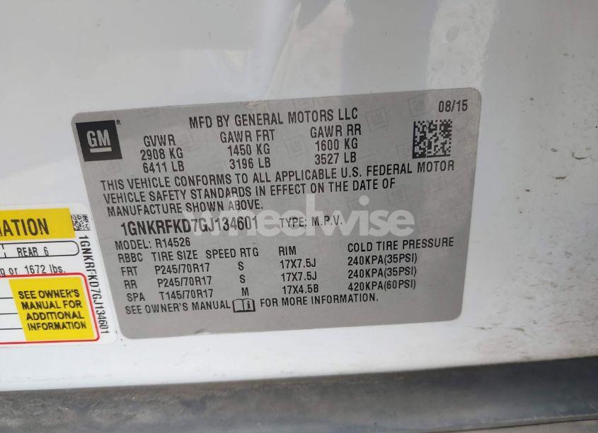 Photo 9 of 2016 Chevrolet Traverse LS (VIN 1GNKRFKD7GJ134601)