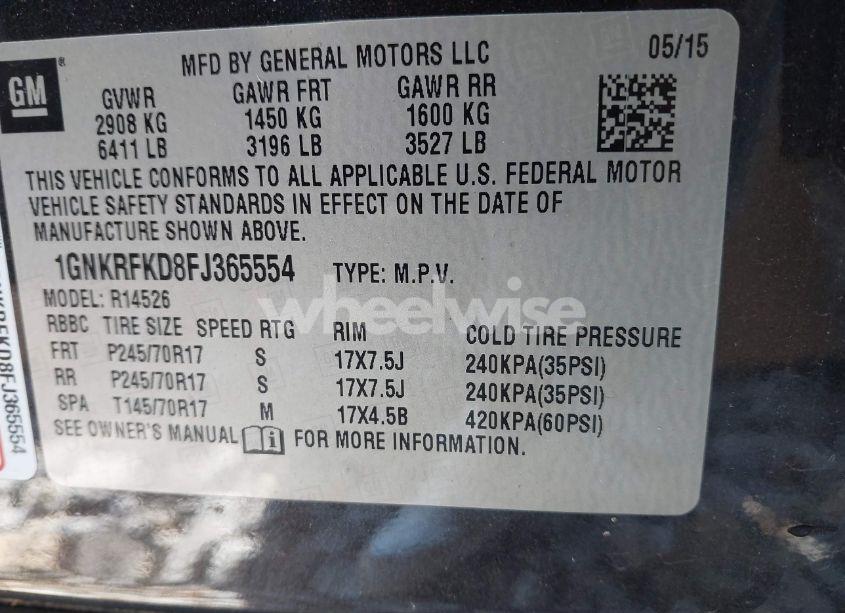 Photo 9 of 2015 Chevrolet Traverse LS (VIN 1GNKRFKD8FJ365554)