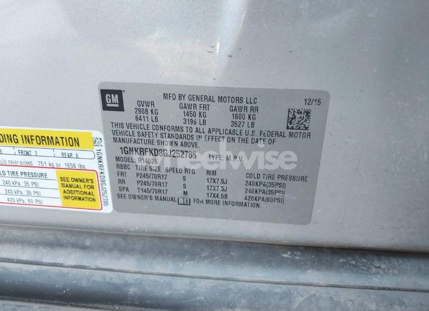 Photo 9 of 2016 Chevrolet Traverse LS (VIN 1GNKRFKD8GJ252785)