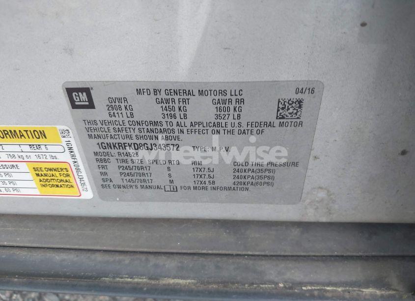 Photo 9 of 2016 Chevrolet Traverse LS (VIN 1GNKRFKD8GJ343572)