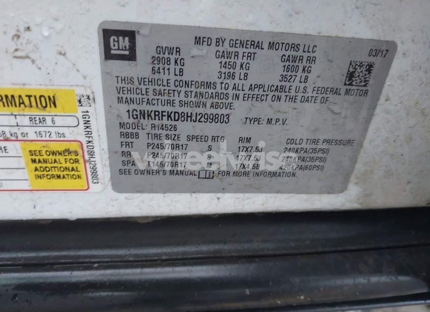 Photo 9 of 2017 Chevrolet Traverse LS (VIN 1GNKRFKD8HJ299803)