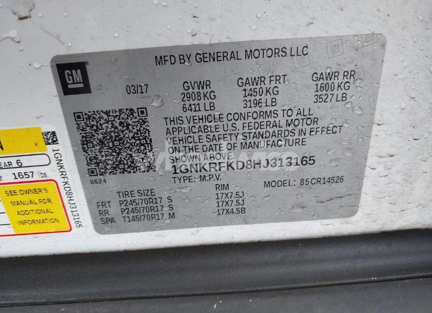 Photo 9 of 2017 Chevrolet Traverse LS (VIN 1GNKRFKD8HJ313165)