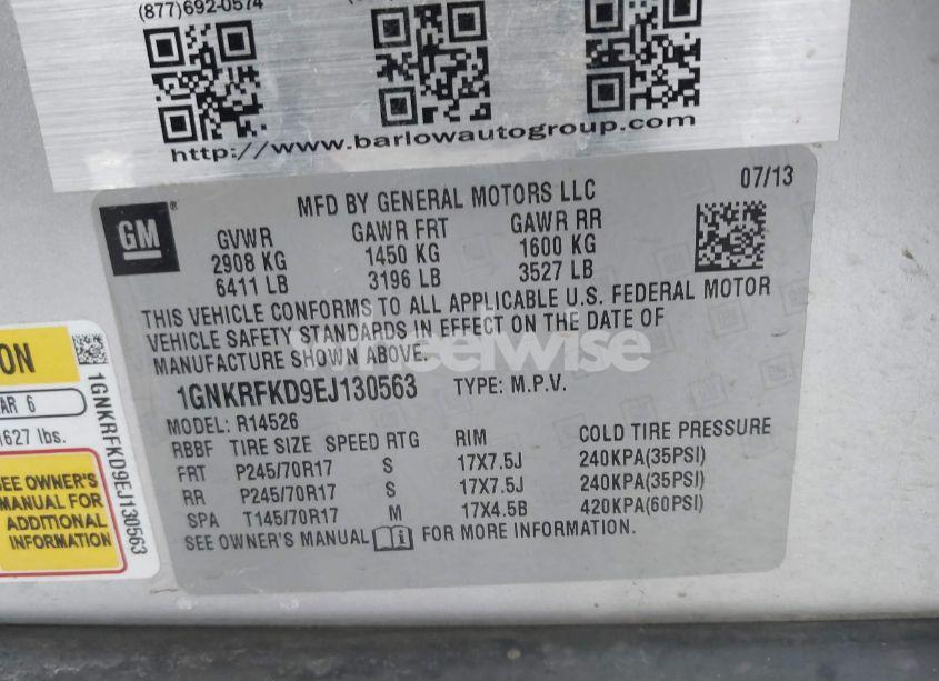 Photo 9 of 2014 Chevrolet Traverse LS (VIN 1GNKRFKD9EJ130563)