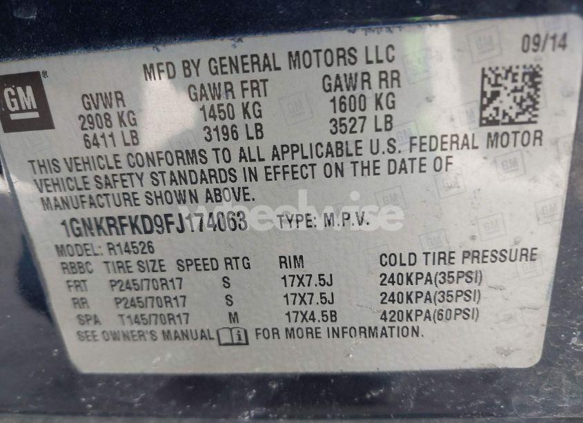 Photo 9 of 2015 Chevrolet Traverse LS (VIN 1GNKRFKD9FJ174063)