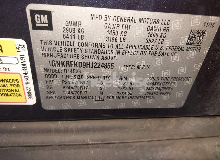 Photo 9 of 2017 Chevrolet Traverse LS (VIN 1GNKRFKD9HJ224866)