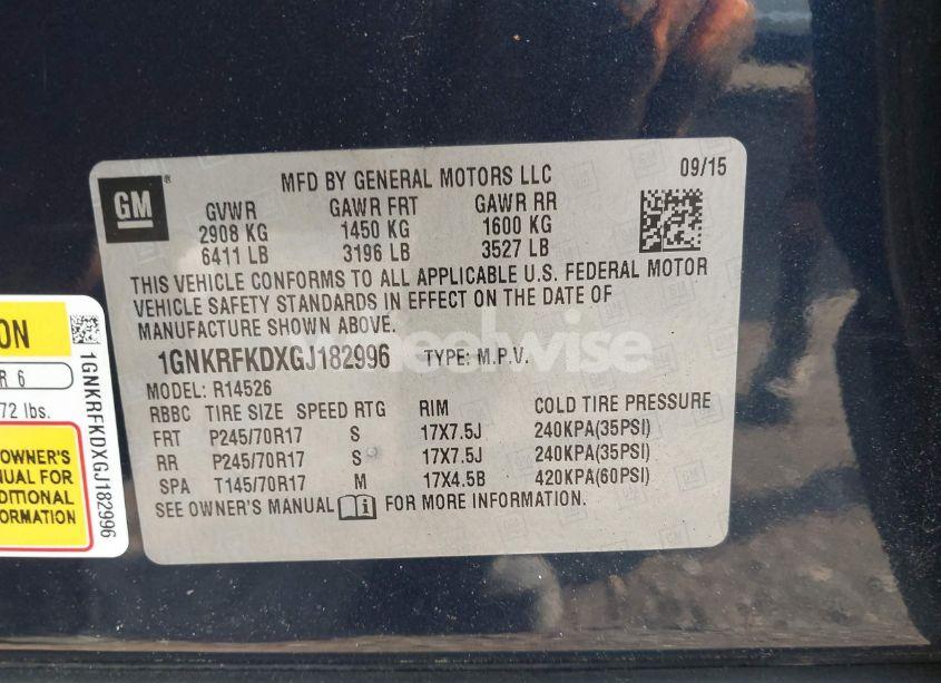 Photo 9 of 2016 Chevrolet Traverse LS (VIN 1GNKRFKDXGJ182996)