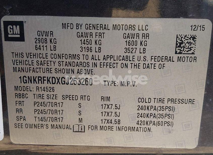 Photo 9 of 2016 Chevrolet Traverse LS (VIN 1GNKRFKDXGJ253260)