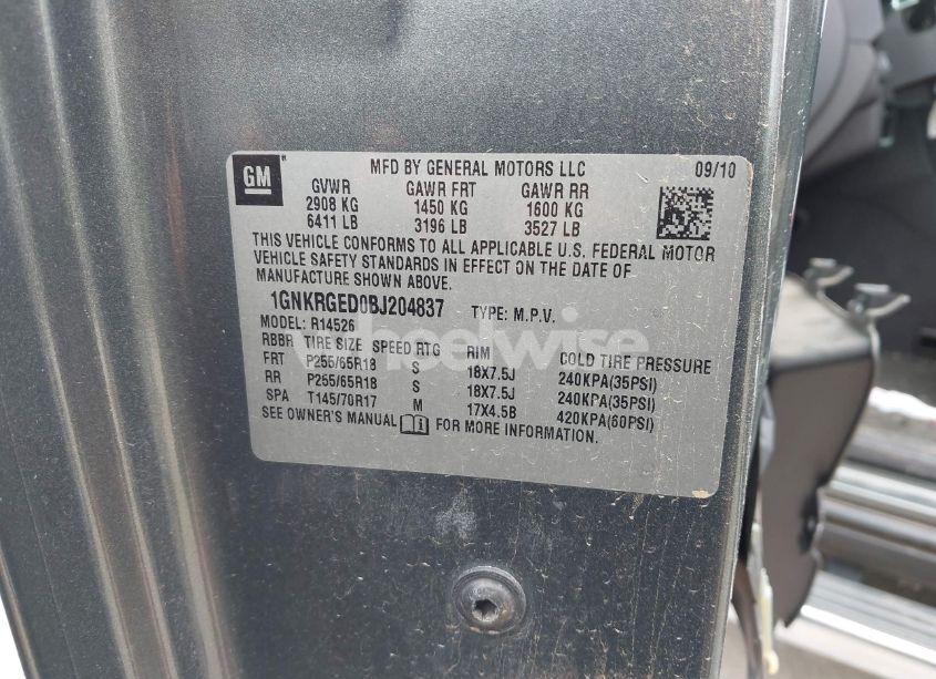 Photo 9 of 2011 Chevrolet Traverse 1LT (VIN 1GNKRGED0BJ204837)