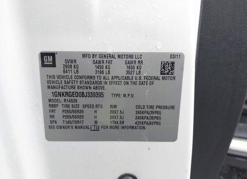 Photo 9 of 2011 Chevrolet Traverse 1LT (VIN 1GNKRGED0BJ339395)