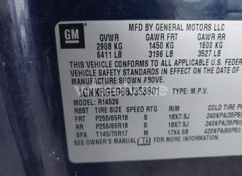 Photo 9 of 2011 Chevrolet Traverse 1LT (VIN 1GNKRGED0BJ353801)