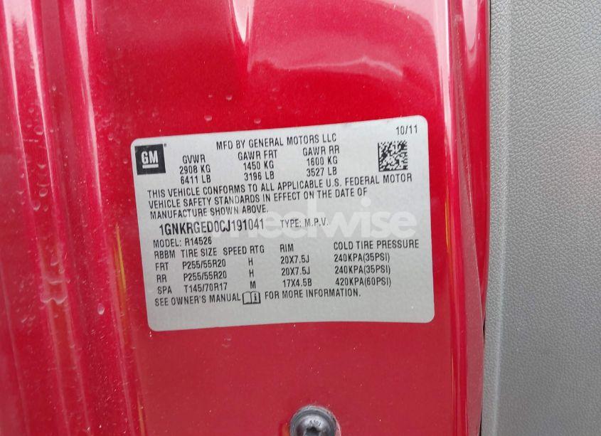 Photo 9 of 2012 Chevrolet Traverse 1LT (VIN 1GNKRGED0CJ191041)