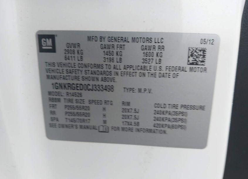 Photo 9 of 2012 Chevrolet Traverse 1LT (VIN 1GNKRGED0CJ333498)