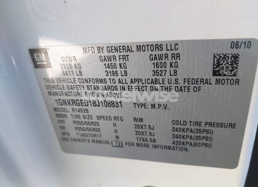 Photo 9 of 2011 Chevrolet Traverse 1LT (VIN 1GNKRGED1BJ108831)