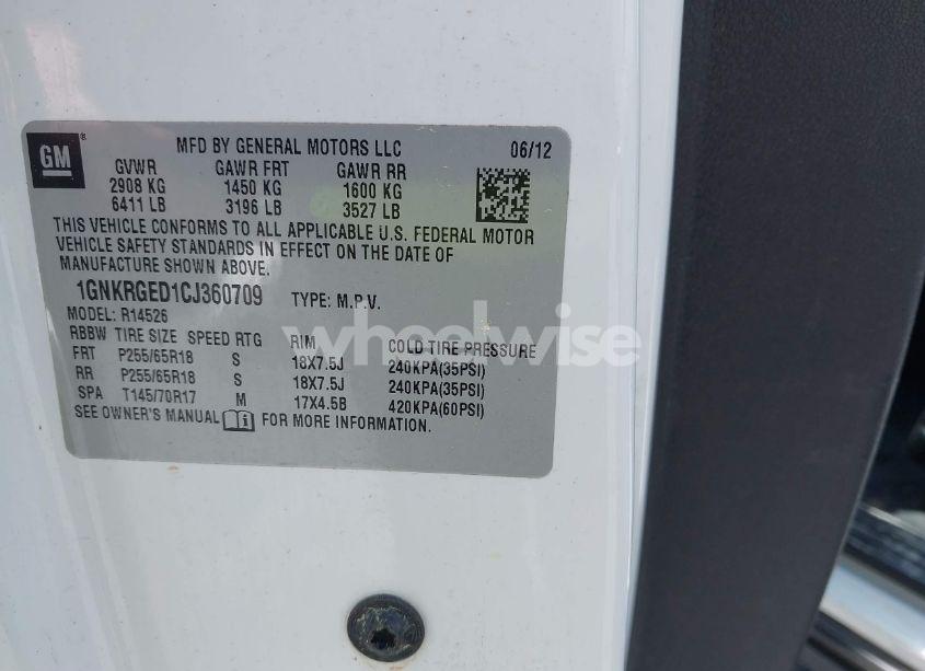 Photo 9 of 2012 Chevrolet Traverse 1LT (VIN 1GNKRGED1CJ360709)