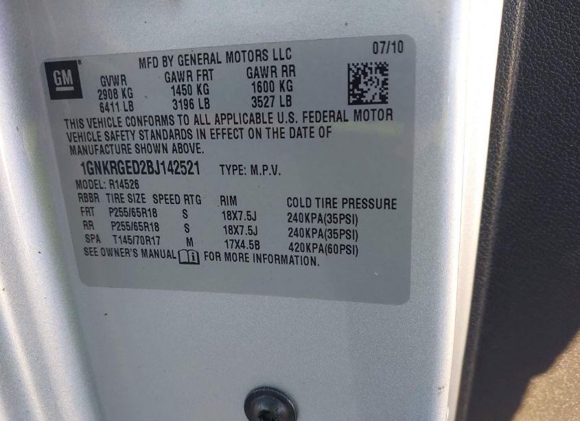 Photo 9 of 2011 Chevrolet Traverse 1LT (VIN 1GNKRGED2BJ142521)