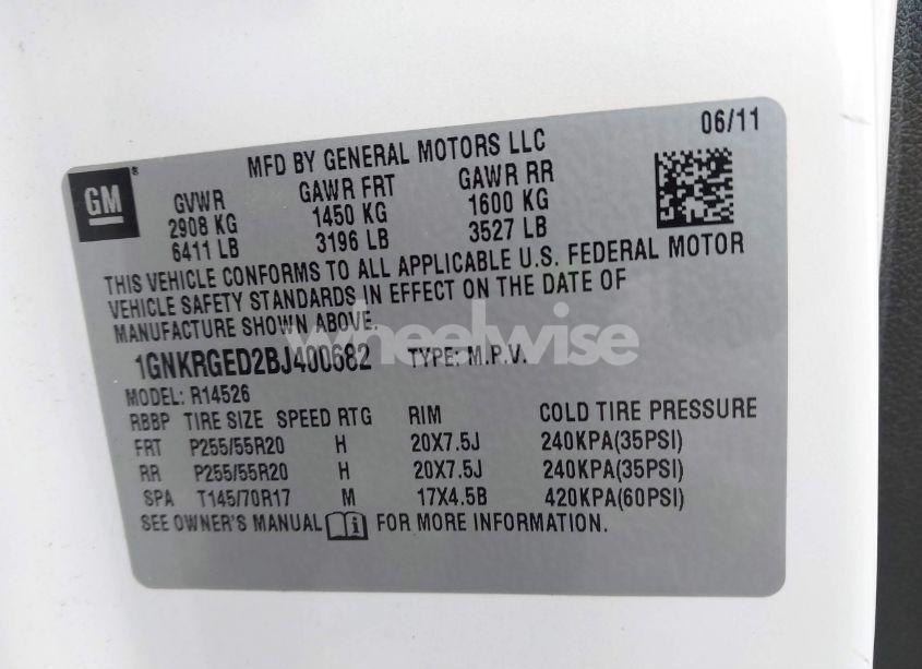 Photo 9 of 2011 Chevrolet Traverse 1LT (VIN 1GNKRGED2BJ400682)