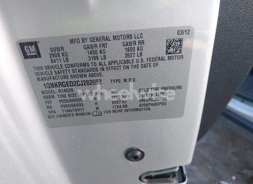 Photo 9 of 2012 Chevrolet Traverse 1LT (VIN 1GNKRGED2CJ282652)