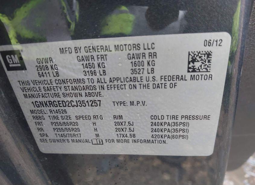 Photo 9 of 2012 Chevrolet Traverse 1LT (VIN 1GNKRGED2CJ351257)