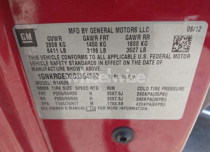 Photo 9 of 2012 Chevrolet Traverse 1LT (VIN 1GNKRGED2CJ364302)