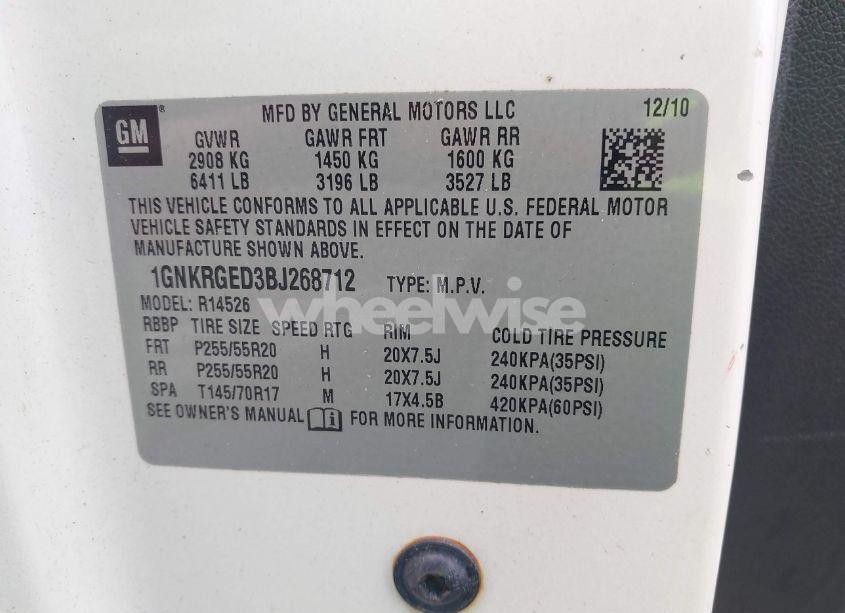 Photo 9 of 2011 Chevrolet Traverse 1LT (VIN 1GNKRGED3BJ268712)