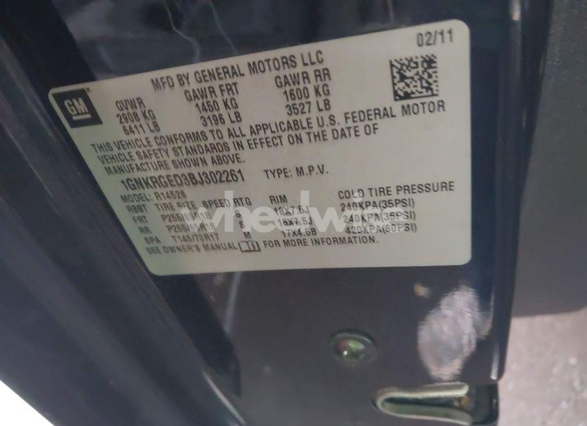 Photo 9 of 2011 Chevrolet Traverse 1LT (VIN 1GNKRGED3BJ302261)