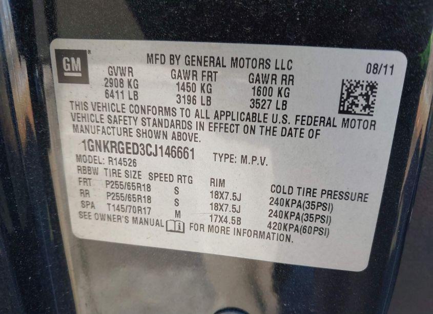 Photo 9 of 2012 Chevrolet Traverse 1LT (VIN 1GNKRGED3CJ146661)