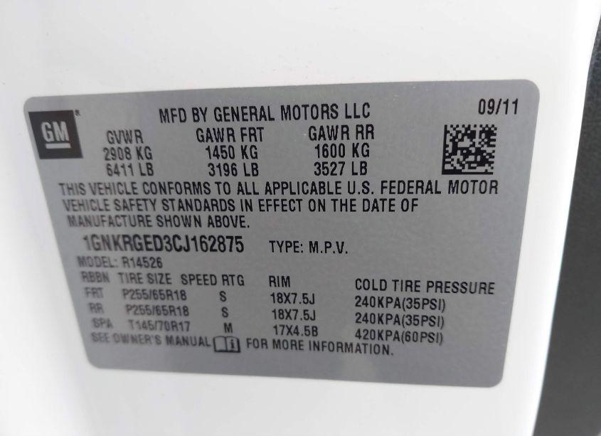 Photo 9 of 2012 Chevrolet Traverse 1LT (VIN 1GNKRGED3CJ162875)