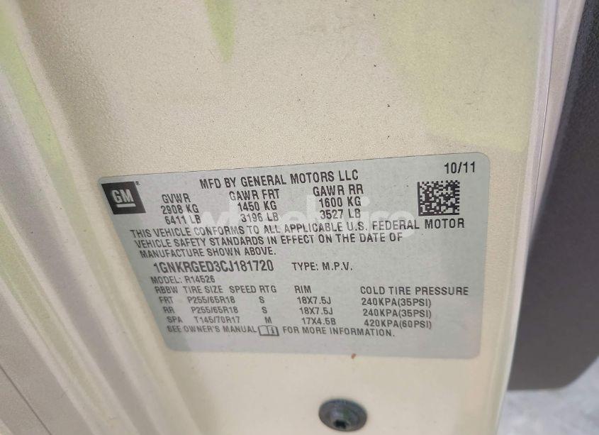 Photo 9 of 2012 Chevrolet Traverse 1LT (VIN 1GNKRGED3CJ181720)