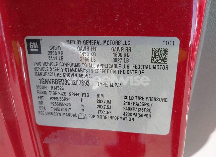 Photo 9 of 2012 Chevrolet Traverse 1LT (VIN 1GNKRGED3CJ207393)