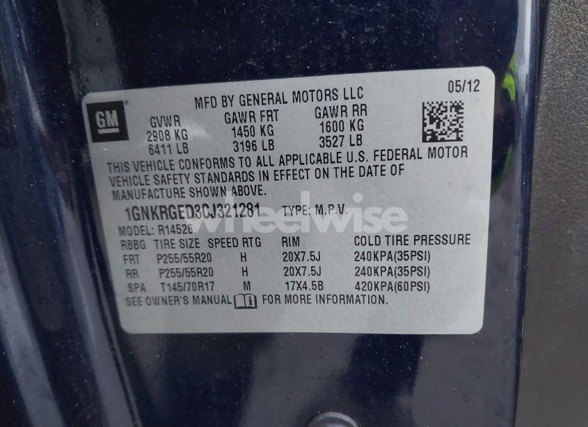 Photo 9 of 2012 Chevrolet Traverse 1LT (VIN 1GNKRGED3CJ321281)