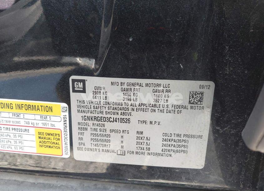 Photo 9 of 2012 Chevrolet Traverse 1LT (VIN 1GNKRGED3CJ410526)