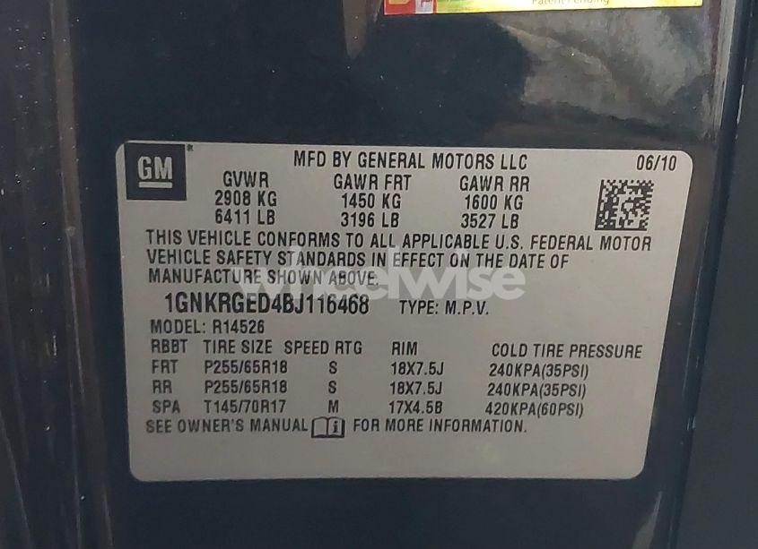 Photo 9 of 2011 Chevrolet Traverse 1LT (VIN 1GNKRGED4BJ116468)