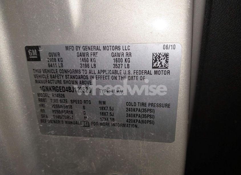 Photo 9 of 2011 Chevrolet Traverse 1LT (VIN 1GNKRGED4BJ123520)