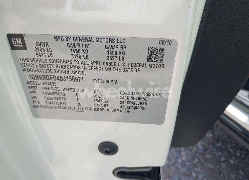 Photo 9 of 2011 Chevrolet Traverse 1LT (VIN 1GNKRGED4BJ156971)