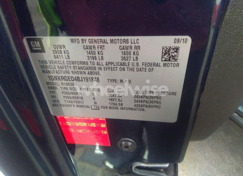 Photo 9 of 2011 Chevrolet Traverse 1LT (VIN 1GNKRGED4BJ191848)