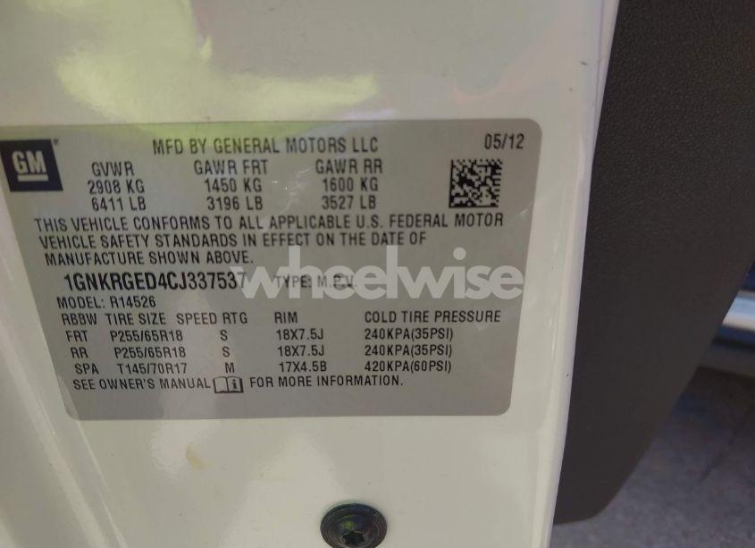 Photo 9 of 2012 Chevrolet Traverse 1LT (VIN 1GNKRGED4CJ337537)