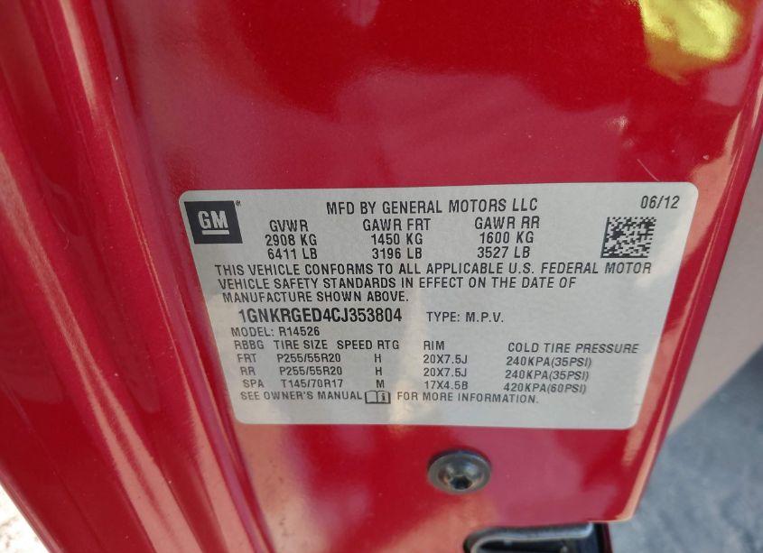 Photo 9 of 2012 Chevrolet Traverse 1LT (VIN 1GNKRGED4CJ353804)