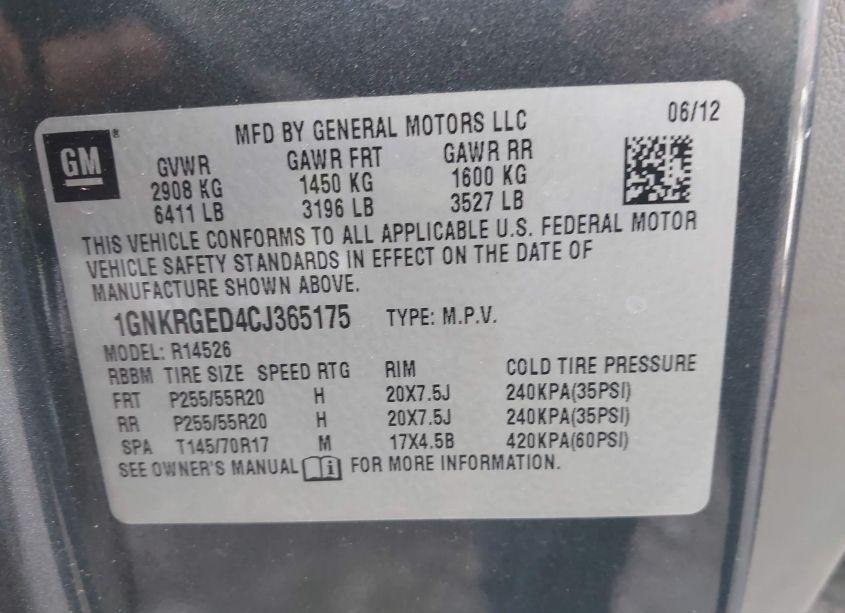 Photo 9 of 2012 Chevrolet Traverse 1LT (VIN 1GNKRGED4CJ365175)