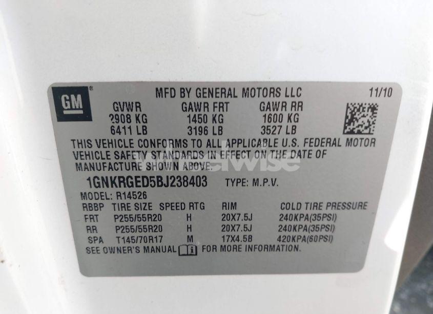 Photo 9 of 2011 Chevrolet Traverse 1LT (VIN 1GNKRGED5BJ238403)