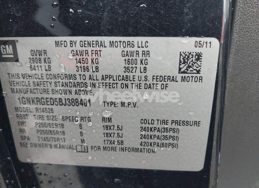 Photo 9 of 2011 Chevrolet Traverse 1LT (VIN 1GNKRGED5BJ388401)