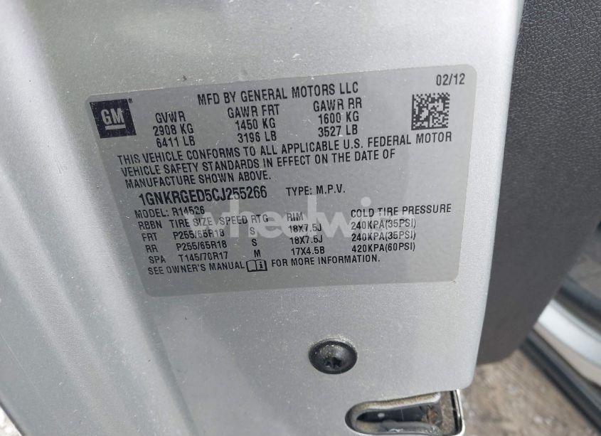 Photo 9 of 2012 Chevrolet Traverse 1LT (VIN 1GNKRGED5CJ255266)