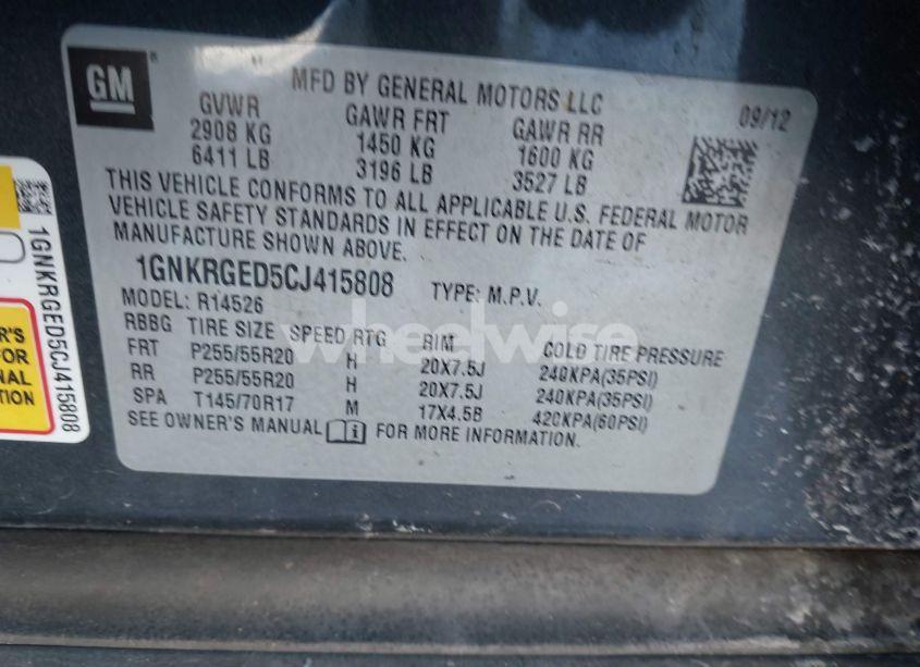 Photo 9 of 2012 Chevrolet Traverse 1LT (VIN 1GNKRGED5CJ415808)