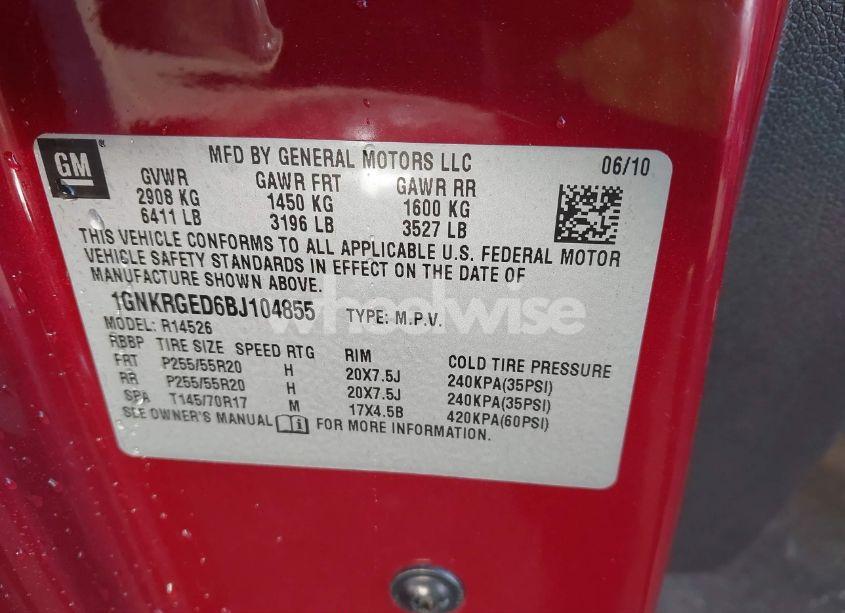 Photo 9 of 2011 Chevrolet Traverse 1LT (VIN 1GNKRGED6BJ104855)