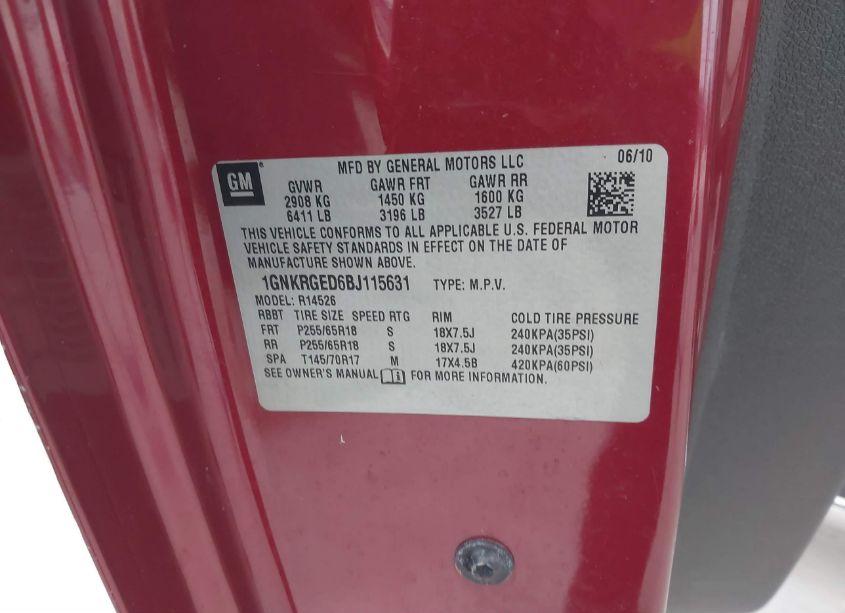 Photo 9 of 2011 Chevrolet Traverse 1LT (VIN 1GNKRGED6BJ115631)